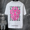 Chrome Hearts Pink Fleur Cross Gothic Repeat Text Tee – White / Black