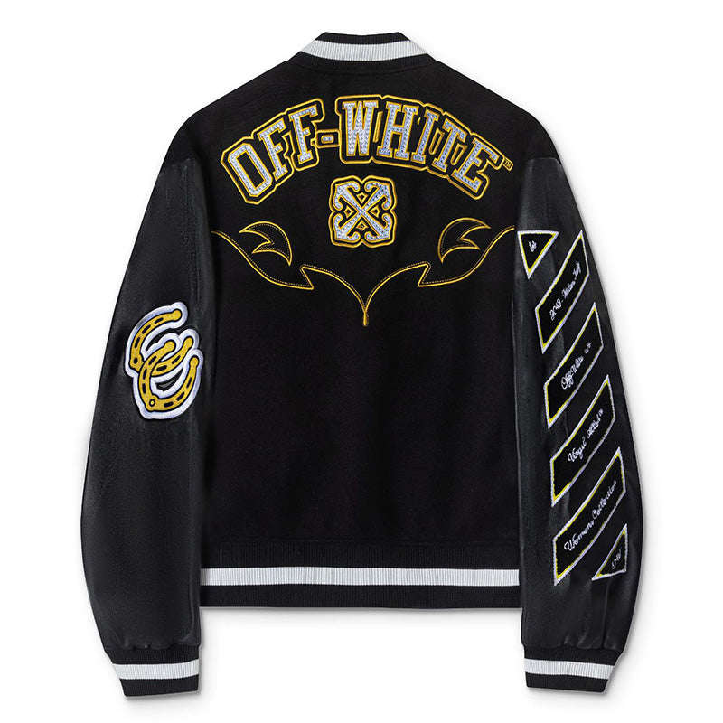 OFF WHITE Contrast-Trim Leather Jacket – Black