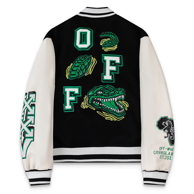OFF-WHITE Croco Leather Wool Varsity Jacket