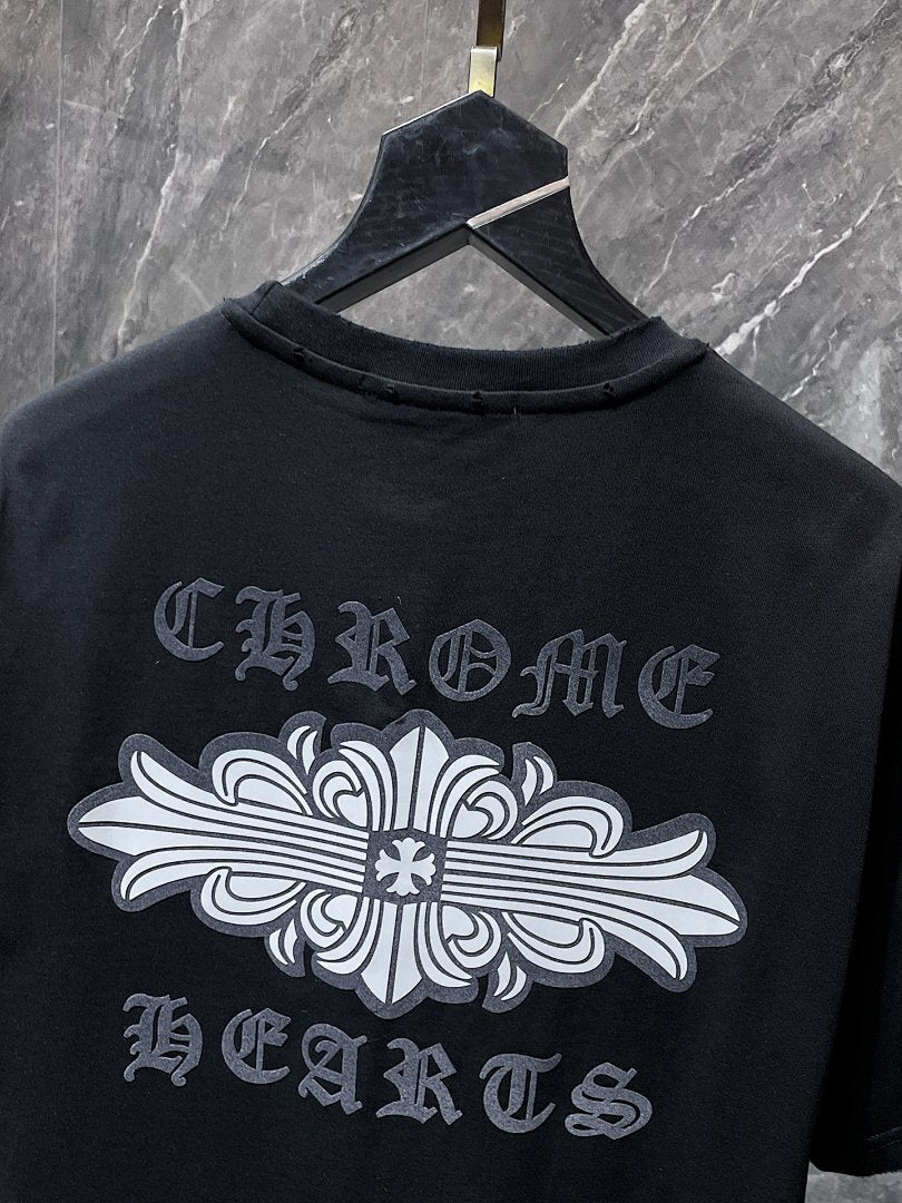 Chrome Hearts Gothic Logo Fleur Cross Ornament Tee – Black