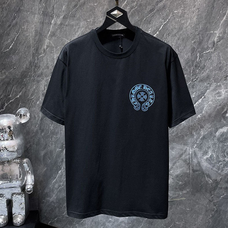 Chrome Hearts Blue Gradient Horseshoe Cross Embroidered Tee – Black
